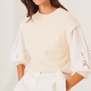 BA&SH Samoa Puff Sleeved Cotton Knit Blend Sweater Size S